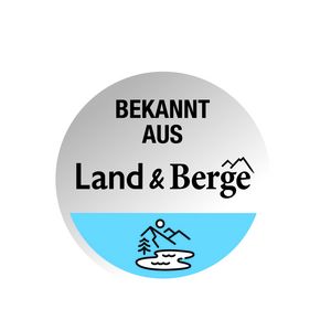 Rundes Icon mit dem Schriftzug Bekannt aus Land & Berge